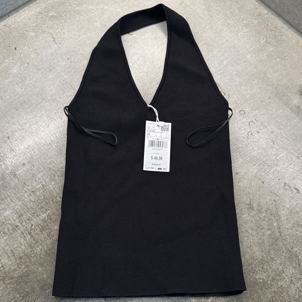 Mango Black Ribbed Halter Tank